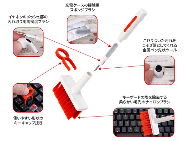 上海問屋「キーボード&TWS イヤホン用 5in1 クリーニングキット」発売