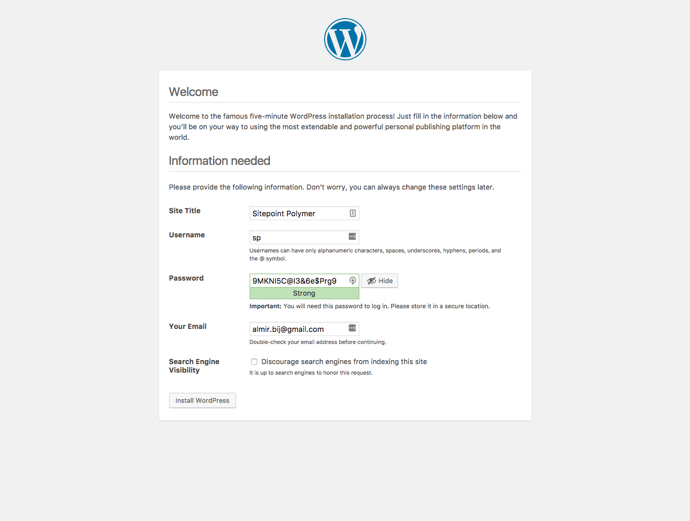 Using Polymer in WordPress: WordPress installation