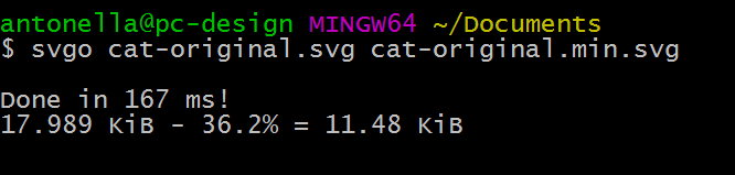 Message after SVGO performs its SVG file optimization.
