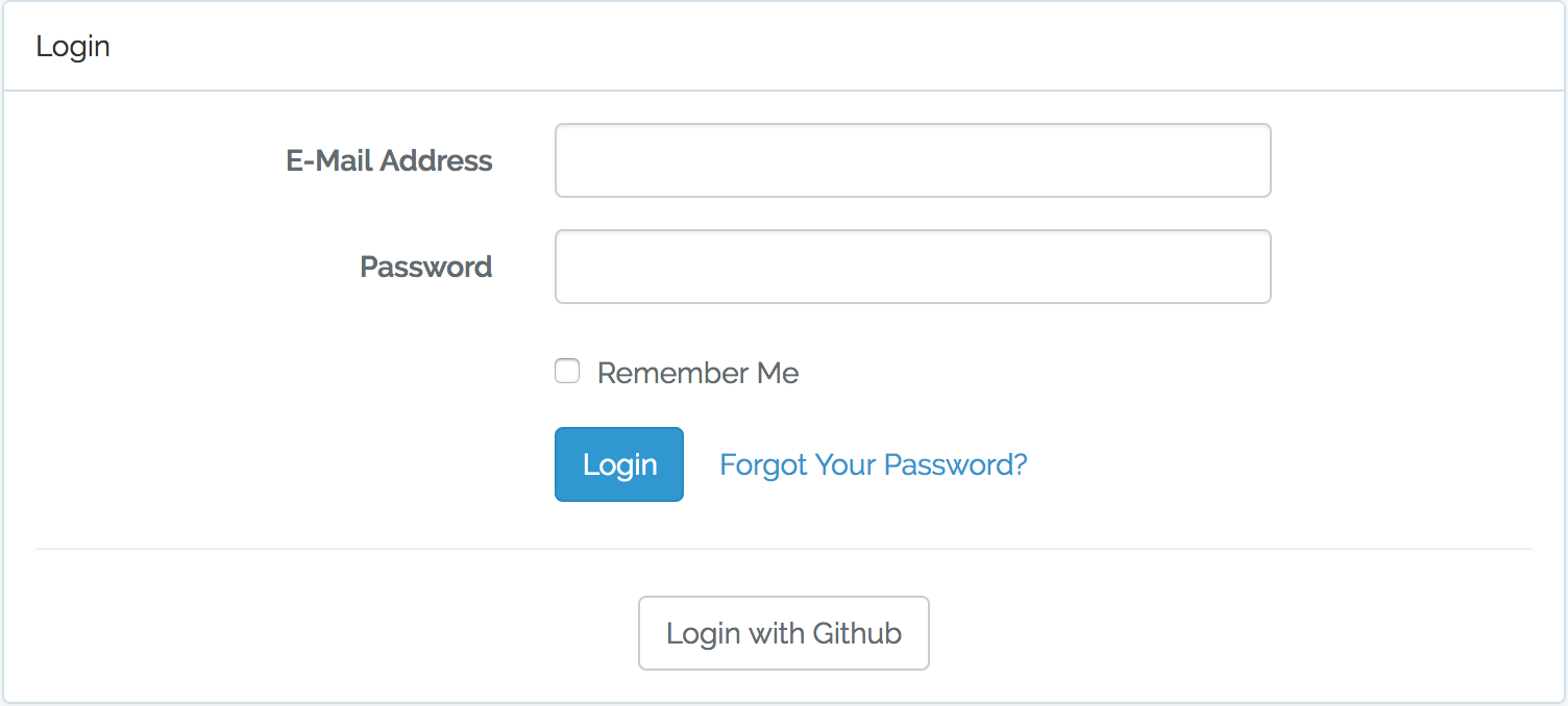 Log in form with Github link