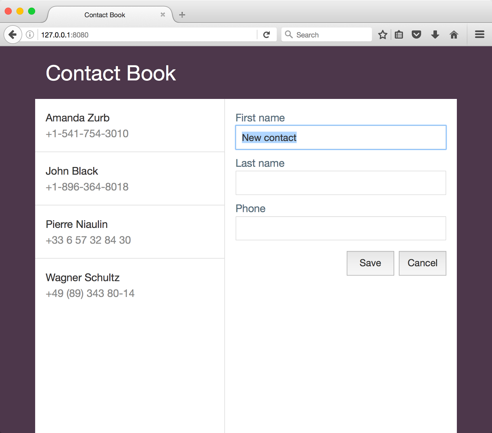 contact book screenshot