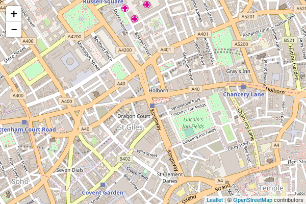 2D map of London centered on Holborn Tube Station