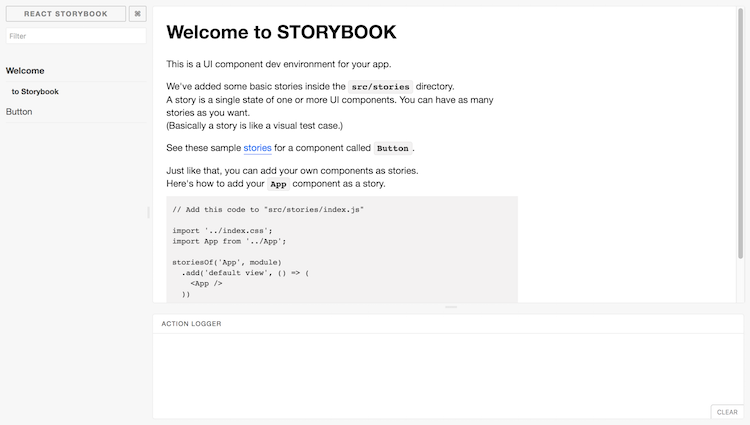 React Storybook Default User interface