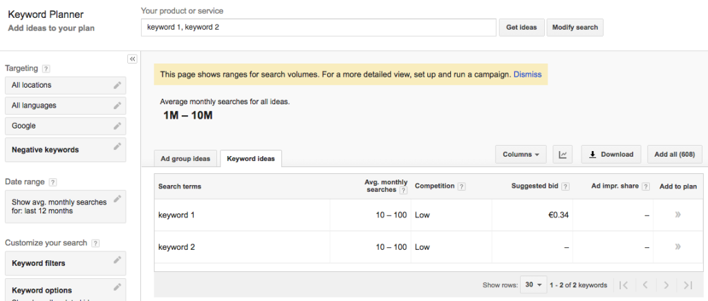 AdWords Keyword Planner with throttled data