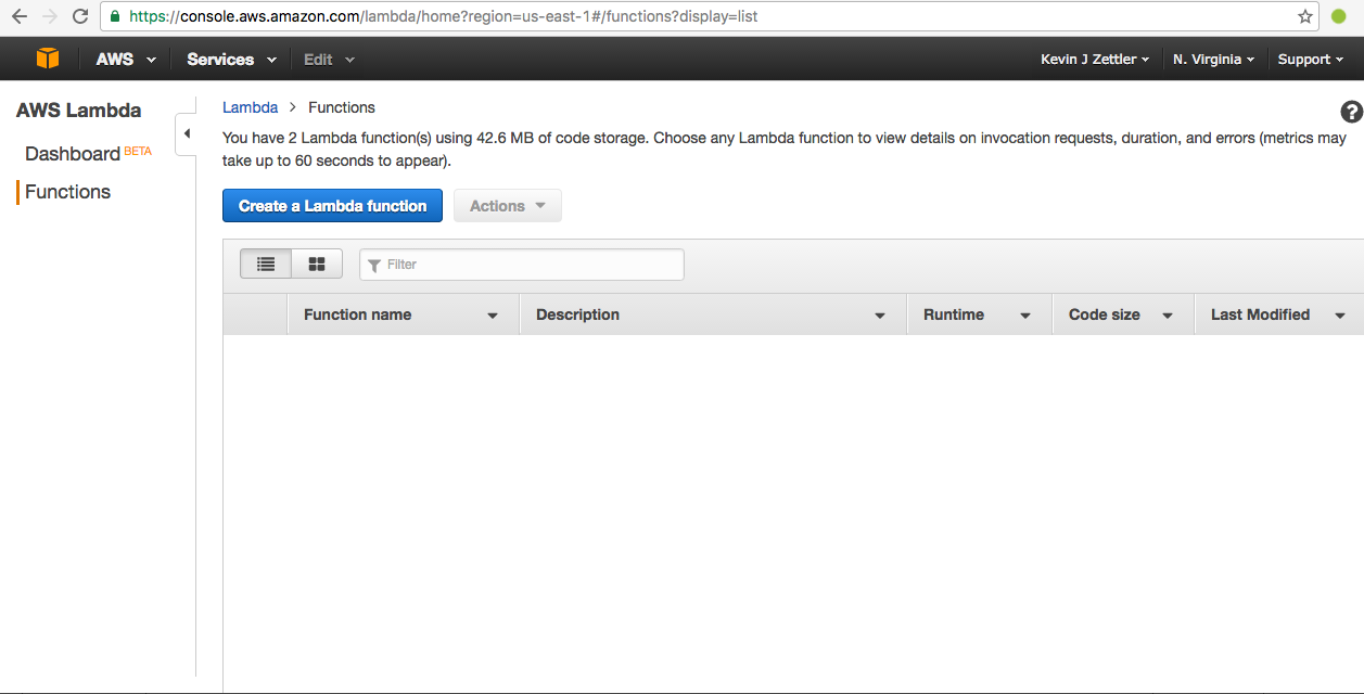 Screenshot of the AWS Lambda dashboard