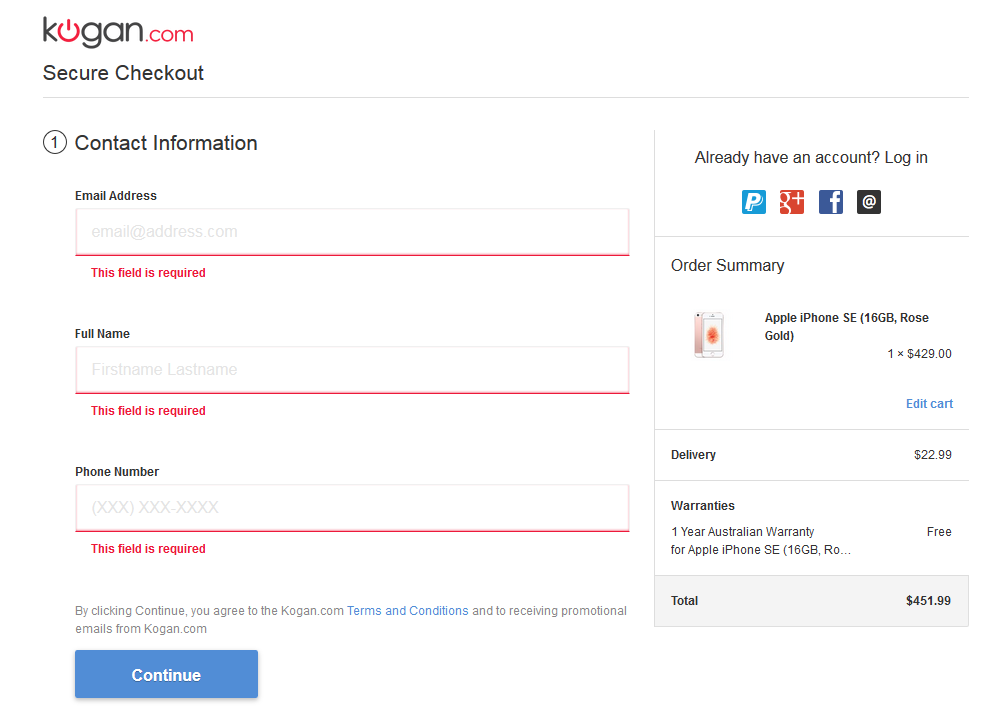 Kogan secure checkout example