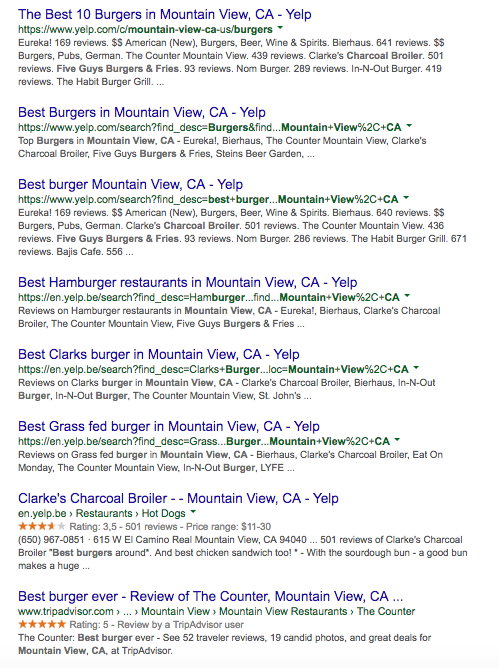 Best burger Mountain View CA SERP