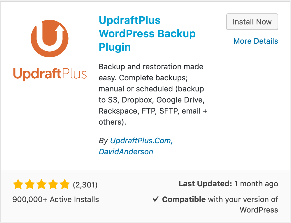 Updraft Plus - Showing compatibility with WordPress