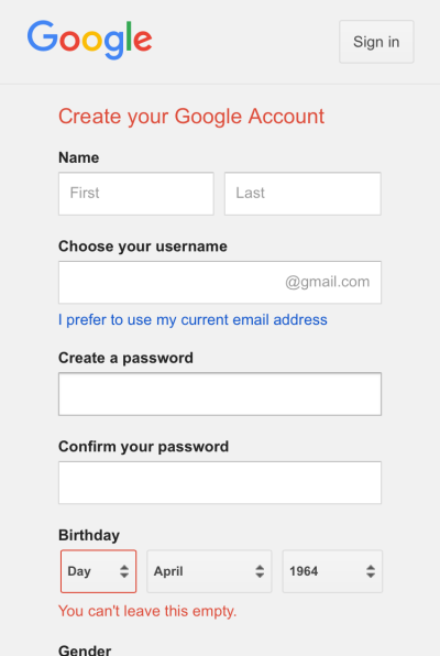 Figure 3: Google account creation