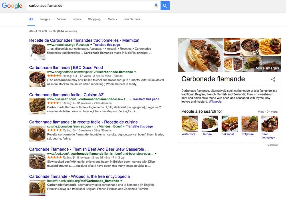 Recipe rich search results