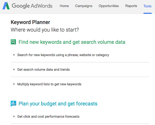 Google Keyword Planner keyword research