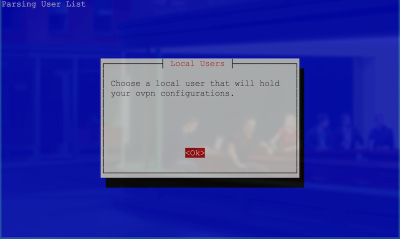 User selection start screen