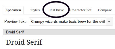 Test Drive option on Google Fonts website
