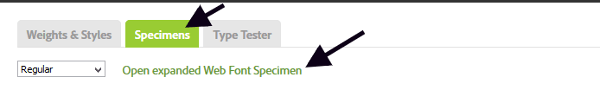 Specimens tab on Typekit website
