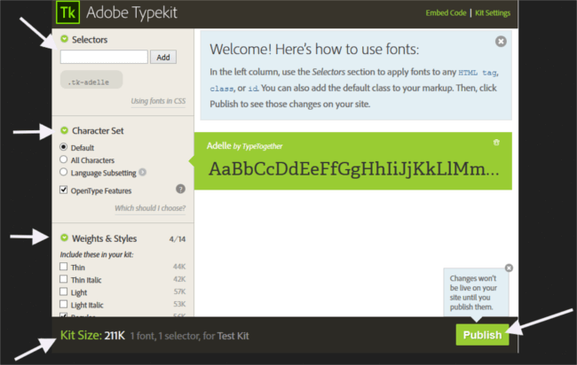 Publishing your kit using Typekit