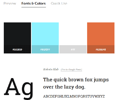 Fonts and colors screen on Typespiration website.
