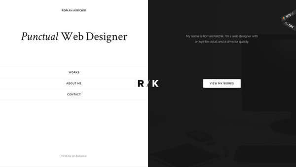 Roman Kirichikによる分割スクリーンサイトのデザイン