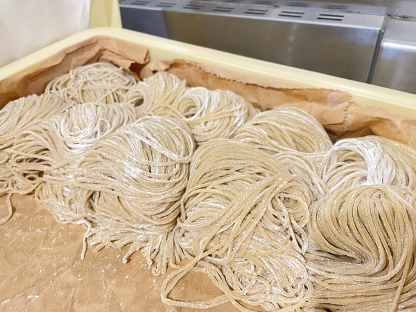 11/11〜14限定の麺は、美瑛産新麦春よ恋100%の自家製麺。煮干しに負けないパツンとした食感