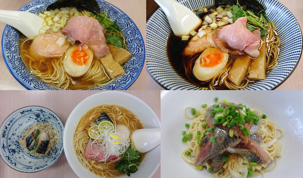 看板メニュー「煮干しそば」の白醤油・黒醤油。新鮮な魚を使った「いわしそば」や限定も人気