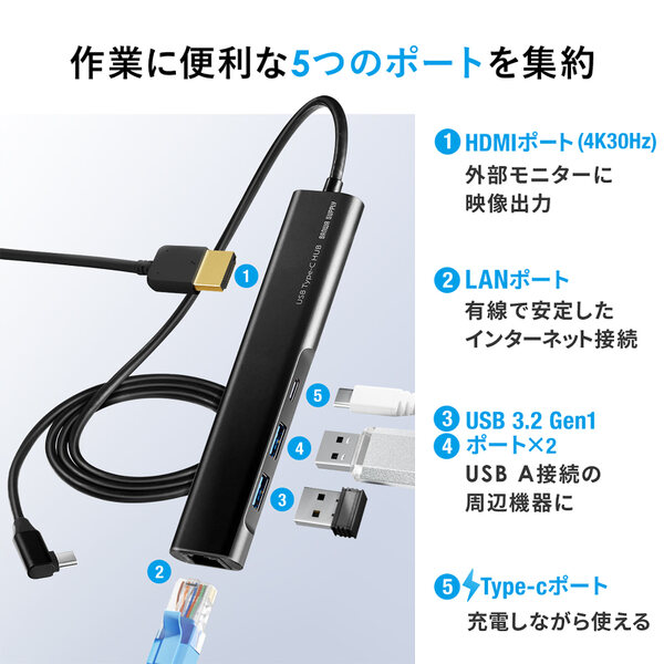 サンワサプライ USB-CVDK7 Type-C・USB3.2A接続デュアルHDMIドッキングステーション 廃番・完売 