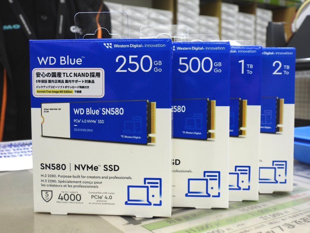 リード4150MB/sの「WD Blue SN580 NVMe SSD」が発売