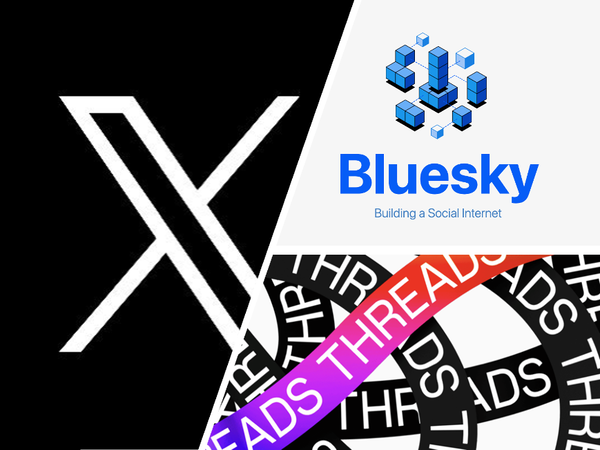 XとThreadsとBlueskyのロゴ