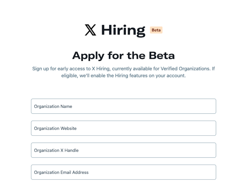 X Hiringのベータテスト参加申込ページ