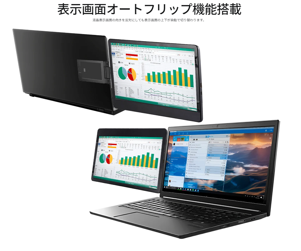 ノートPC合体モバイルディスプレーの新機軸! ぐるんと回転・収納できる11.6型/14型