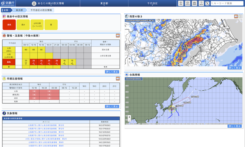 気象庁台風情報のページ