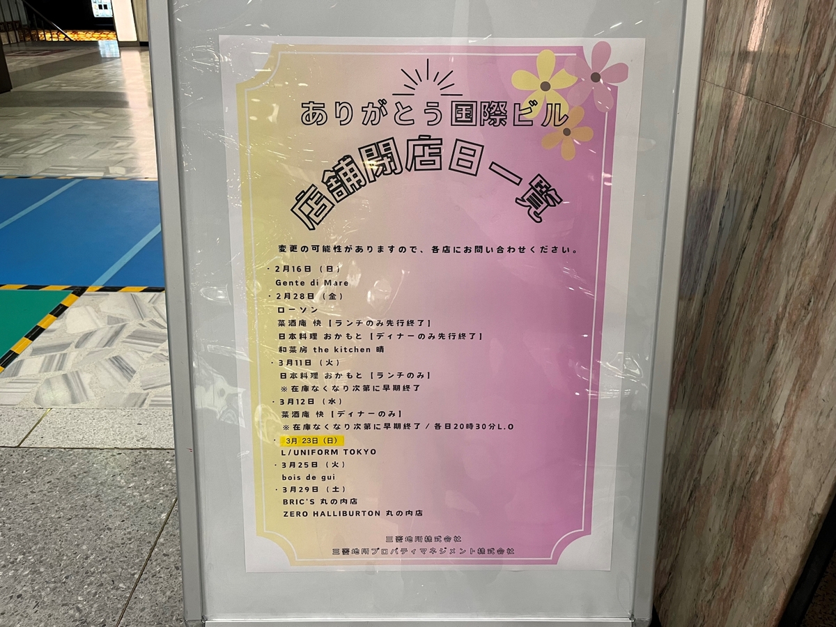 店舗閉店日一覧