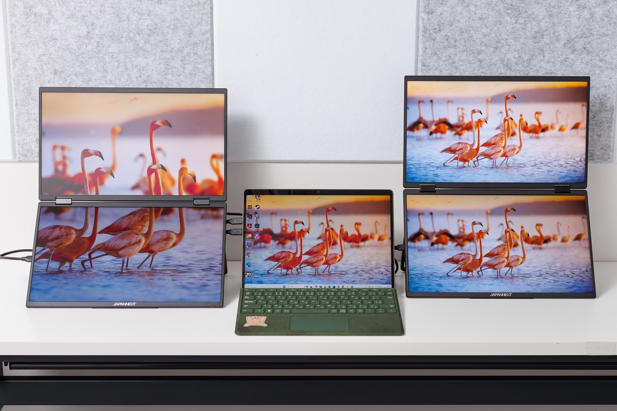 2画面モバイルディスプレー2台で夢の5画面環境！ ノートPCでも生産性爆上がり間違いなし