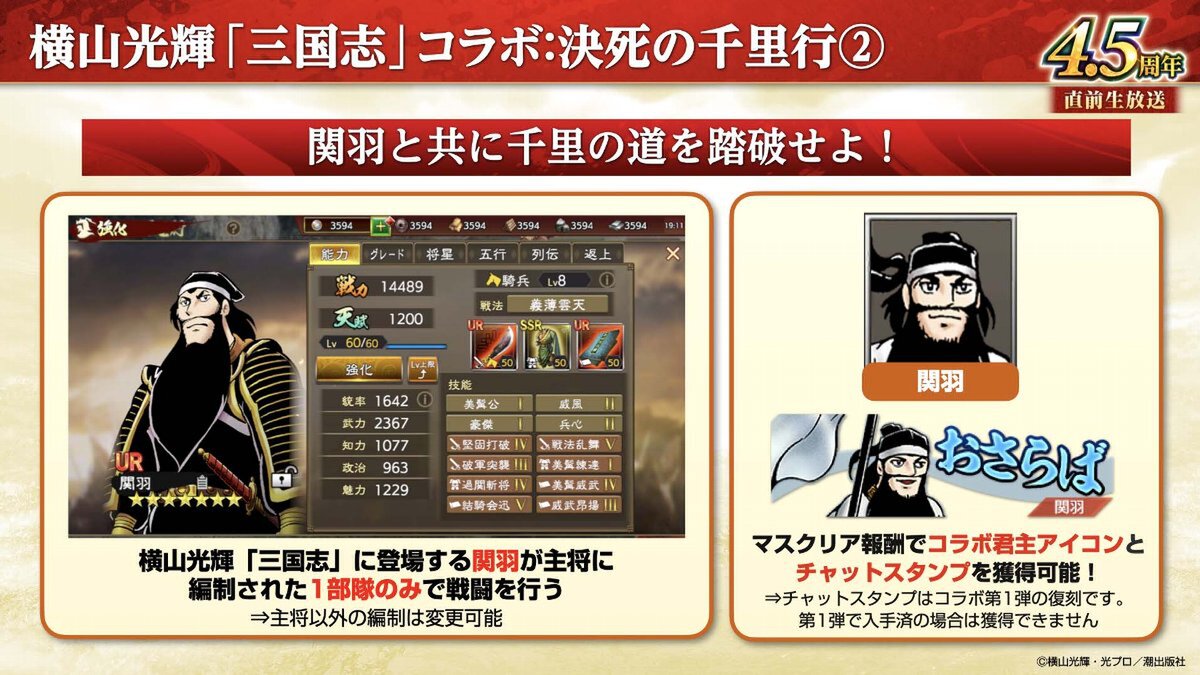 横山光輝「三国志」コラボ第2弾が開催!『三國志 覇道』4.5周年大型アップデートを実施