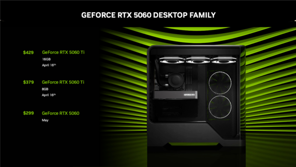 NVIDIAがGeForce RTX 5060 Ti＆RTX 5060を投入、299〜429ドル帯の最新GPU