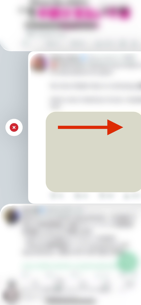 実際にスワイプでポストを非表示にする様子