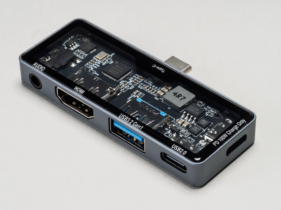 PD対応 Type-C スケルトン ドッキングステーション(3.5mm 4極付き)/グレー