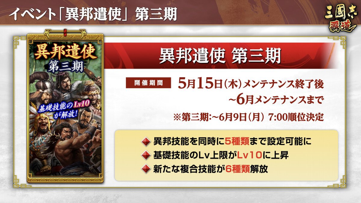 『三國志 覇道』にて長期イベント「異邦遣使」第三期が開幕！5月アップデート情報を公開