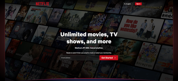 Netflixのトップページ