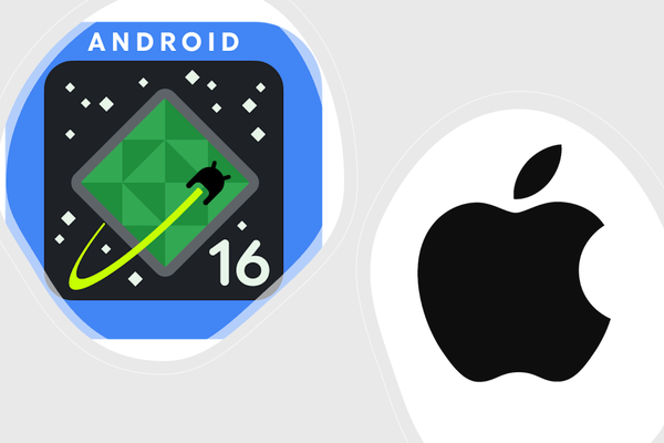 Android 16とアップルのロゴ