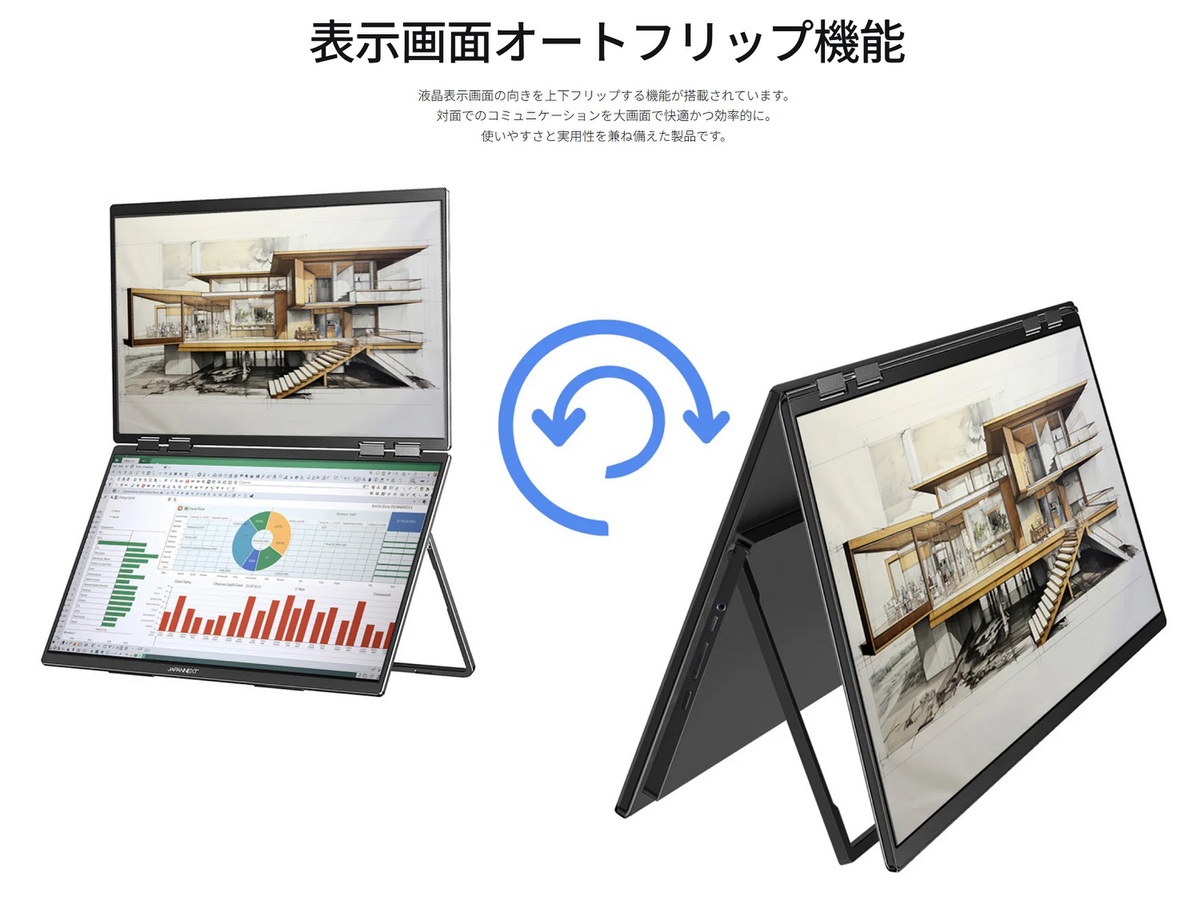 未体験の超没入感！23.8型2枚で1920×2160ドットのモバイルディスプレー、100HzでUSB給電も