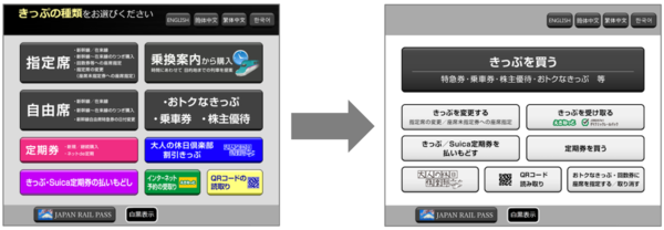 従来型指定席券売機のメニューも新型に準じた形に変更