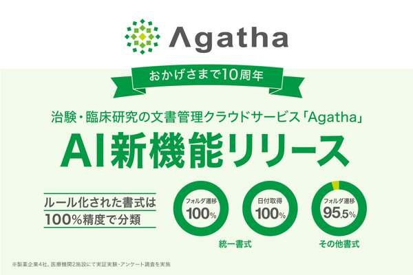 治験・臨床研究のDXサービス「Agatha」、治験業務における書登録作業をAIが支援する新機能をリリース