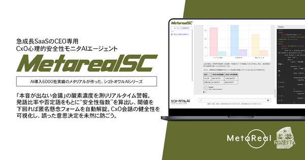 会議や対話を対象に心理的安全性をスコア化　CxO心理的安全性モニタAIエージェント「Metareal セーフCxO」提供開始