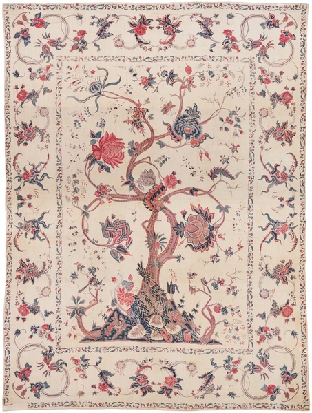 白地立木形花樹文様更紗掛布（パランポア）