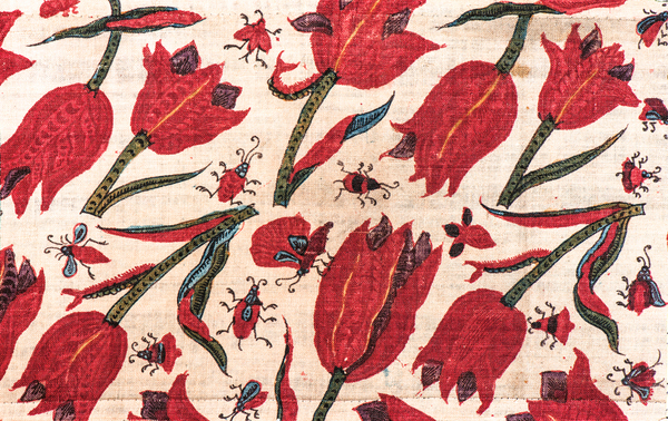 白地チューリップ虫文様更紗裂