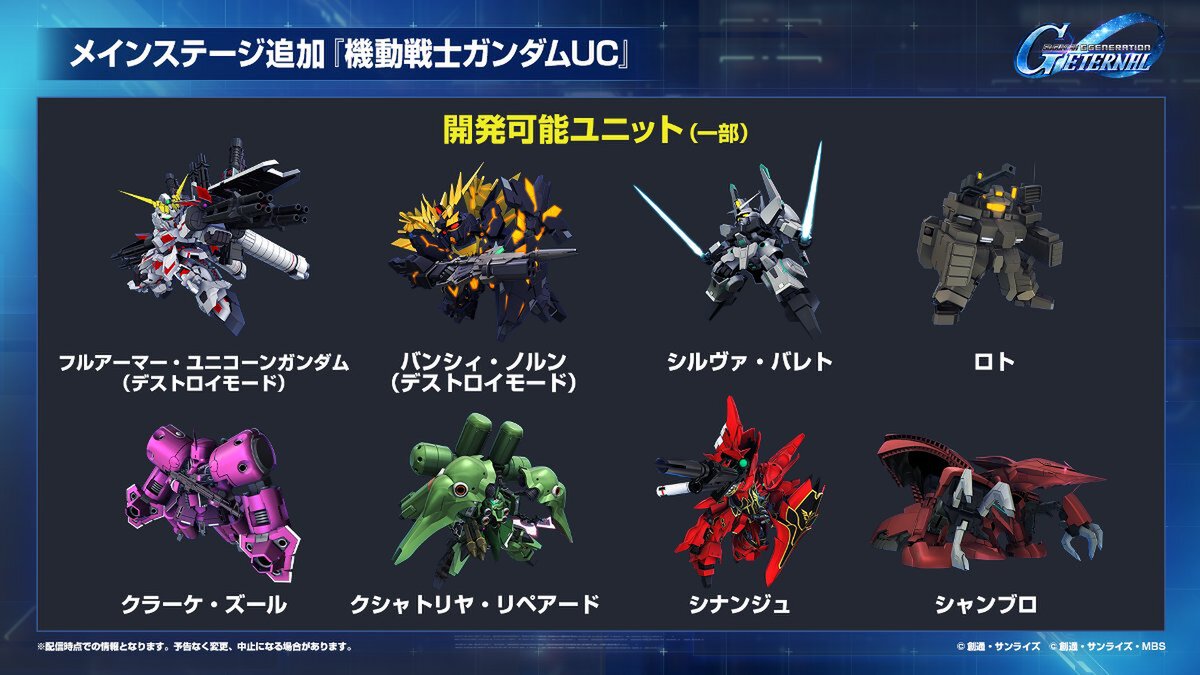 『ジージェネ エターナル』にメインステージ「機動戦士ガンダムUC[ユニコーン]」「機動武闘伝Gガンダム 後半」が追加！