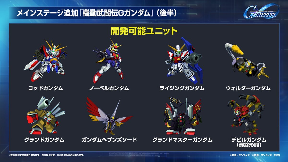 『ジージェネ エターナル』にメインステージ「機動戦士ガンダムUC[ユニコーン]」「機動武闘伝Gガンダム 後半」が追加！