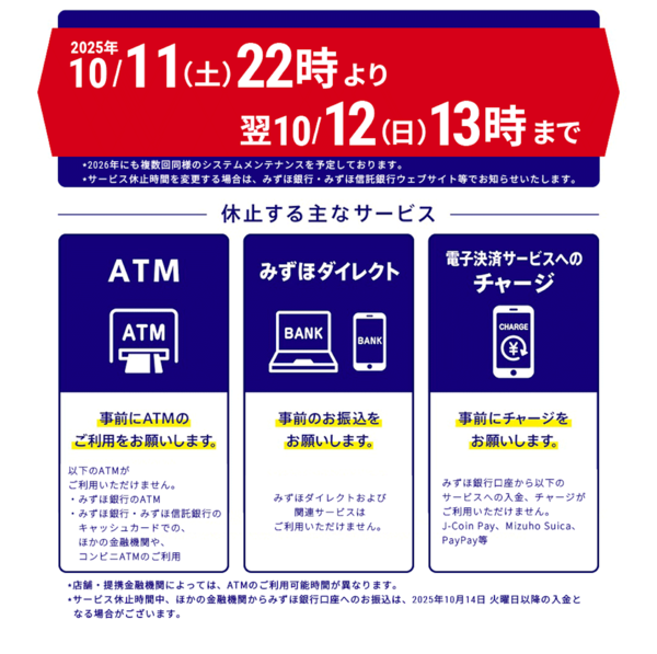 メンテナンスに伴うサービス休止の案内