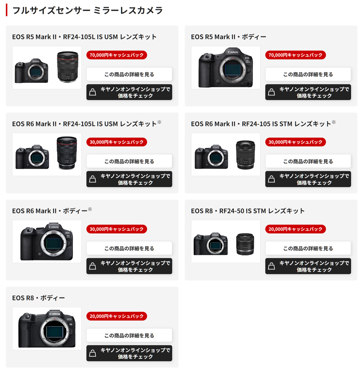 カメラのキャッシュバックキャンペーン比較