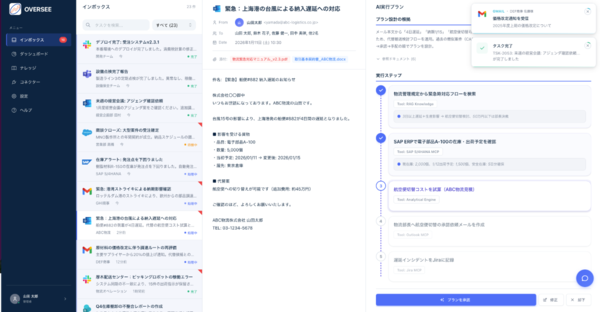 【3/3展示】日々のサプライチェーン実務を自動化・高度化、サプライチェーン特化AIエージェントプラットフォーム「OVERSEE」
