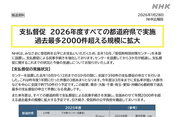 NHKのニュースリリース